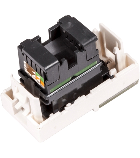 Вставка Mosaic 22.5x45, RJ-45 UTP, кат.6, со шторкой и увеличенным окном маркировки, белая