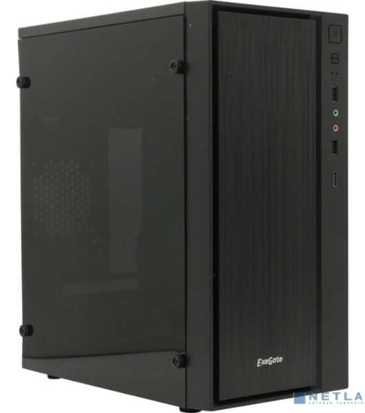 Компьютерный корпус Minitower ExeGate mEVO-9301 Black-RGb light, ATX, (700NPX), с окном, 2*USB+1*USB 3.0, HD Audio