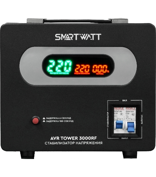 Напольный стабилизатор напряжения SMARTWATT AVR TOWER 3000RF (140W - 260W, 3000VA, 3 кВт, 50-60 Гц, LED-дисплей, релейны