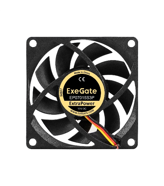 Вентилятор для корпуса ExeGate ExtraPower EP07015S3P черный, 70 мм, 3000 об/мин, 27 дБ, 3 pin