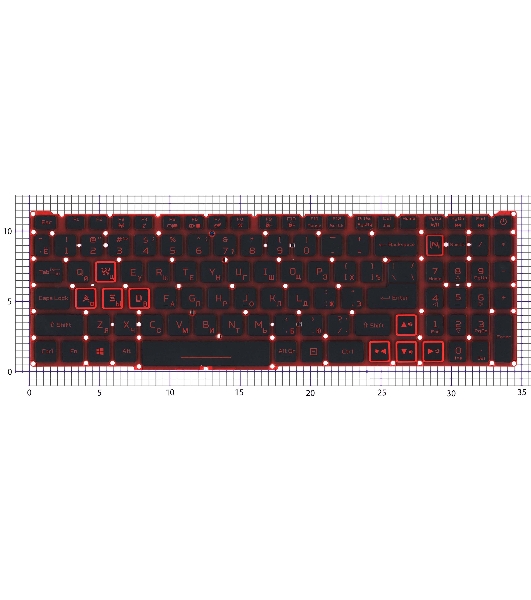 Клавиатура для ноутбука Acer Nitro 5 AN515-54 черная с красной подсветкой (красная подложка)