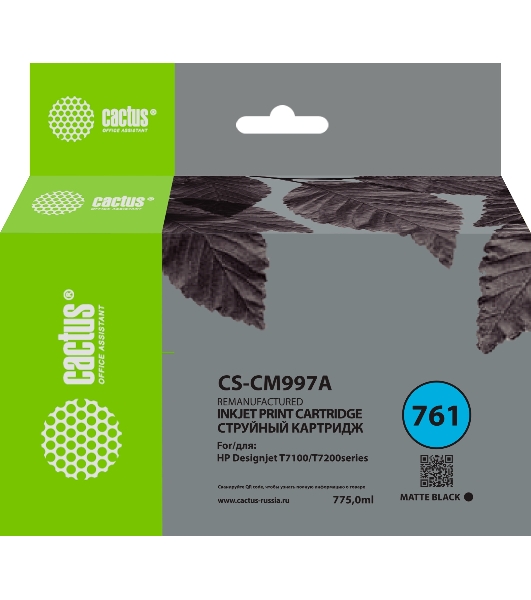 Картридж струйный Cactus CS-CM997A №761 черный матовый (775мл) для HP DesignJet T7100/Т7200