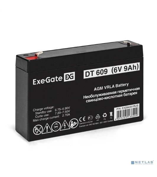 Аккумуляторная батарея ExeGate DT 609 (6V 9Ah, клеммы F1)