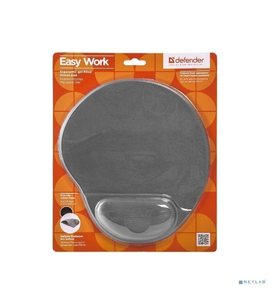 Коврик для мыши Defender гелевый Easy Work (серая лайкра) нескользящ.основа,260х225х5мм