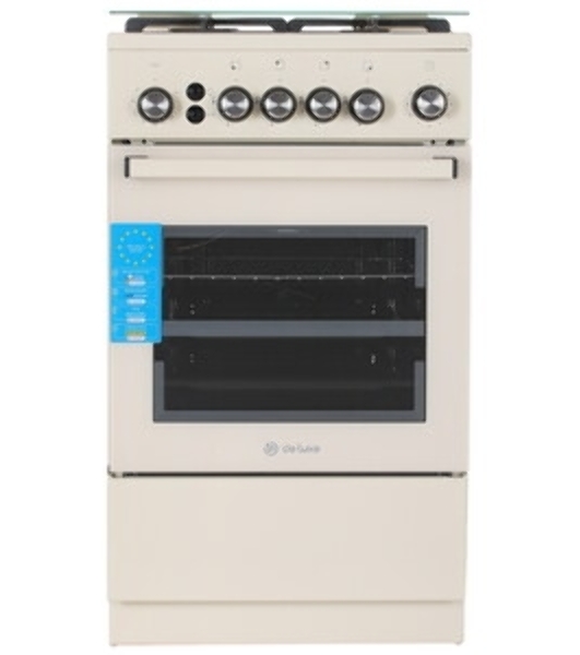 Плита газовая De Luxe 5040.40Г (КР) ЧР-013 бежевый, конфорок 4 газовых, духовка 46 л, 50 см x 85 см x 50 см