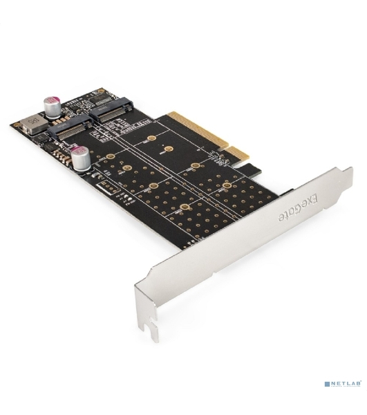 Переходник ExeGate EXE-597E2 (2 x M.2 M key -> PCI-E x8 v3.0, для установки двух SSD M.2 2230/2242/2260/2280/22110 M key NGFF в слот PCI-E, материнская плата должна быть c функции Bifurcation PCI-E)