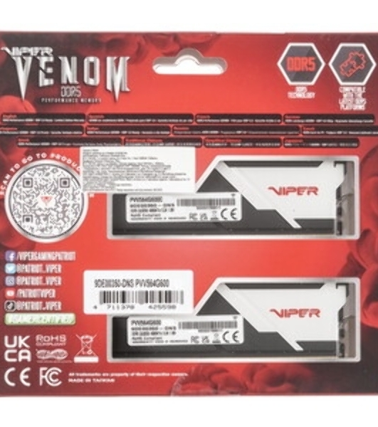 Оперативная память Patriot Viper Venom, DDR5, 64GB (2x32GB), 6000MHz, CL36, DIMM, с радиаторами, черный