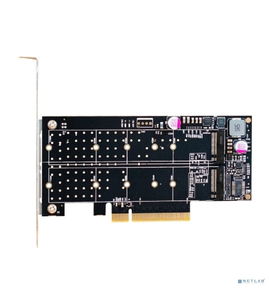 Переходник ExeGate EXE-597E2 (2 x M.2 M key -> PCI-E x8 v3.0, для установки двух SSD M.2 2230/2242/2260/2280/22110 M key NGFF в слот PCI-E, материнская плата должна быть c функции Bifurcation PCI-E)