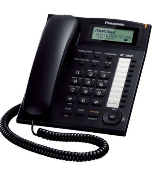 Телефон проводной Panasonic KX-TS2388RUB черный индикатор вызова,повторный набор последнего номера,4 уровня громкости звонка