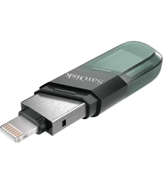 Флешка USB Sandisk IX90N iXpand Flip (SDIX90N-064G-GN6NN), 64Gb, USB 3.1/Lightning, R/W 150/70, зеленый/серебристый