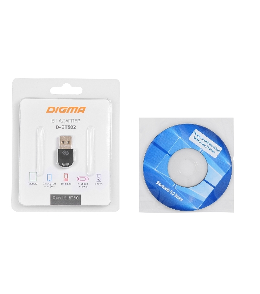 Адаптер USB Digma D-BT502 Bluetooth 5.0+EDR class 1.5 20м черный