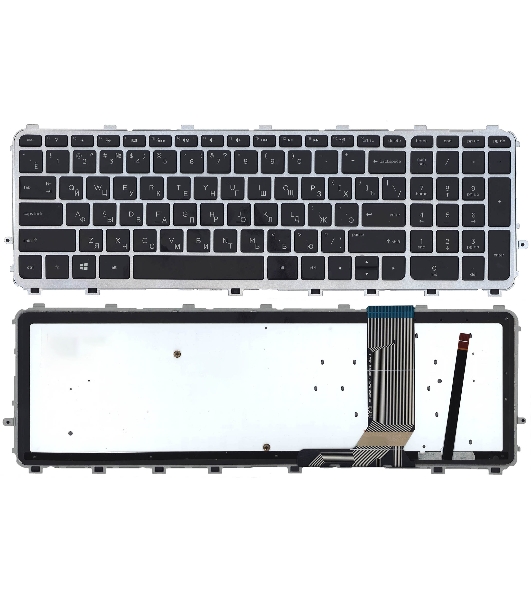 Клавиатура для ноутбука HP Envy 15-j000 черная с серебристой рамкой с подсветкой