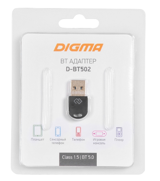 Адаптер USB Digma D-BT502 Bluetooth 5.0+EDR class 1.5 20м черный