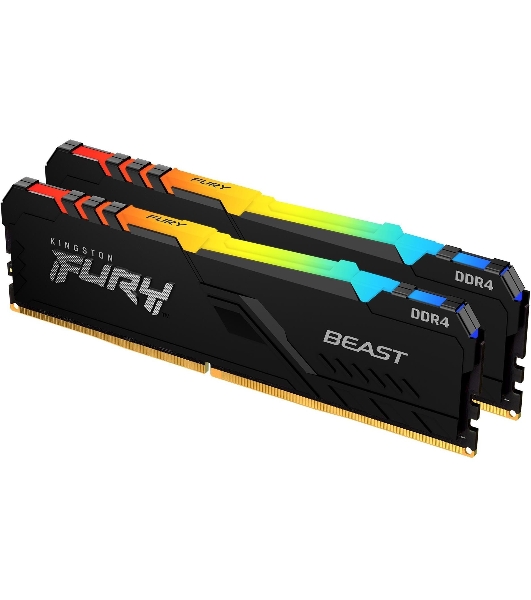 Оперативная память Kingston Fury Beast, DDR4, 32GB (2x16GB), 3200MHz, CL16, DIMM, с радиатором, RGB, черный