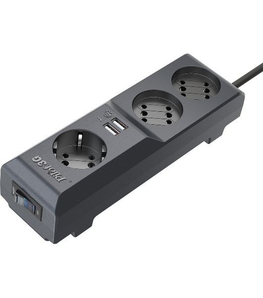 Сетевой фильтр Surge protector Pilot 3G 3xGP euro outlets, 10А/2.2 кВа, 2xUSB, 1.8m, черный