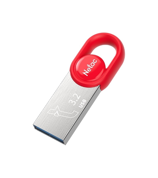 Флешка USB Netac UM2 (NT03UM2N-128G-32RE), 128Gb, USB 3.0, R/W 130/50, серебристый/красный