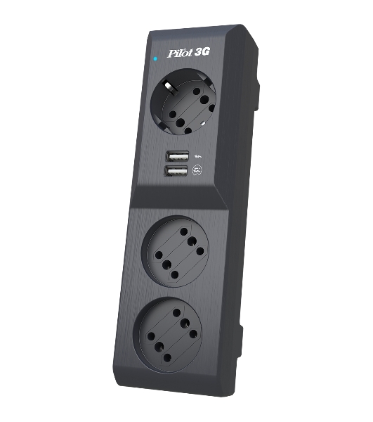 Сетевой фильтр Surge protector Pilot 3G 3xGP euro outlets, 10А/2.2 кВа, 2xUSB, 1.8m, черный