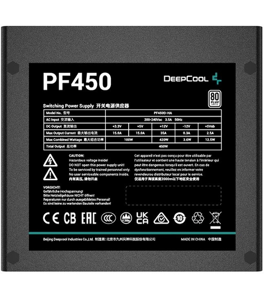 Блок питания Deepcool/GamerStorm PF450, 450Вт, 80 PLUS, 120мм, черный