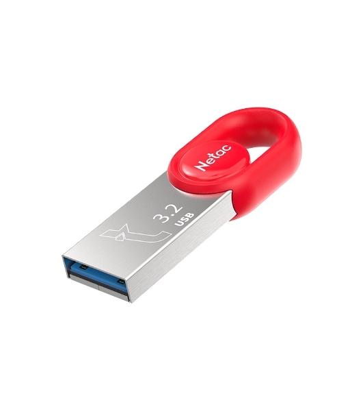 Флешка USB Netac UM2 (NT03UM2N-128G-32RE), 128Gb, USB 3.0, R/W 130/50, серебристый/красный