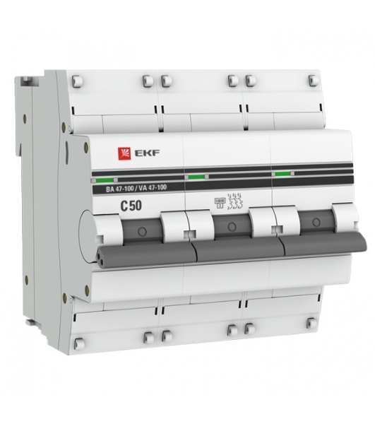 Выключатель автоматический EKF mcb47100-3-50C-pro 3P 50А (C) 10kA ВА 47-100 EKF PROxima