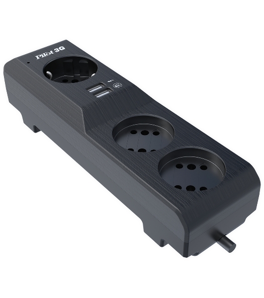 Сетевой фильтр Surge protector Pilot 3G 3xGP euro outlets, 10А/2.2 кВа, 2xUSB, 1.8m, черный