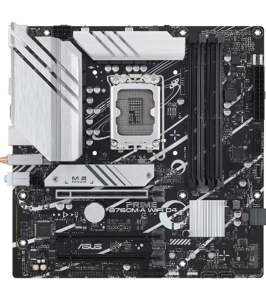 Материнская плата ASUS PRIME B760M-A WIFI D4, LGA 1700, Intel B760, 4xDDR4, 4xSATA, 2xM.2, 1xPCIe 4.0 x16, 1xPCIe 4.0 x4, 1xPCIe 4.0 x1, 2xHDMI, 1xDP, 1x 2.5Gb LAN, 2xUSB-A 3.2 Gen 2, 4xUSB-A 2.0, 3x3.5 мм, 7.1, mATX