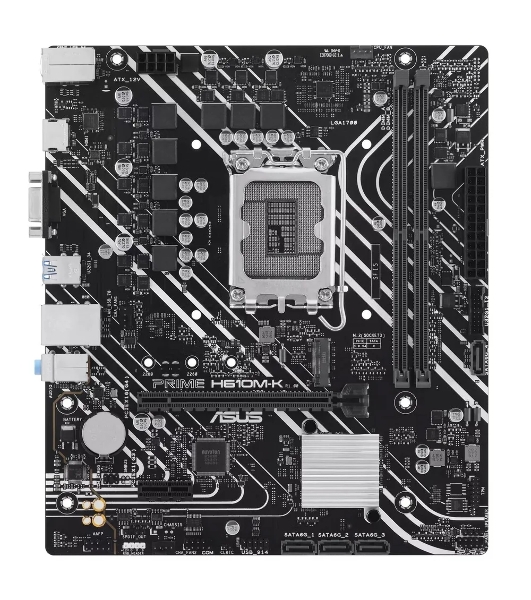 Материнская плата ASUS PRIME H610M-K, LGA 1700, Intel H610, 2xDDR5, 4xSATA, 1xM.2, 1xPCIe 4.0 x16, 1x1Gb LAN, 2xUSB-A 3.2 Gen 1, 4xUSB-A 2.0, 1xHDMI, 1xVGA, 3x3.5 мм, 1xRS-232, 7.1, mATX