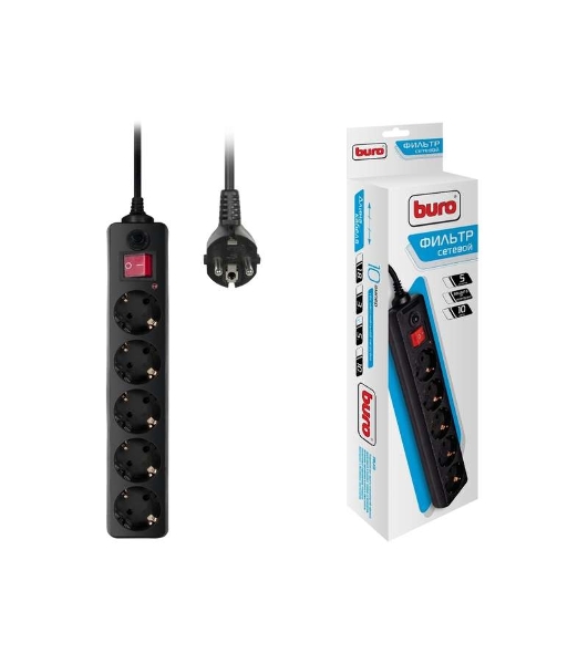Сетевой фильтр Buro 500SH-5-B 5 м, 5 розеток, черный, коробка