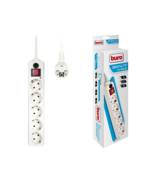 Сетевой фильтр Buro 500SH-5-W 5 м, 5 розеток, белый, коробка