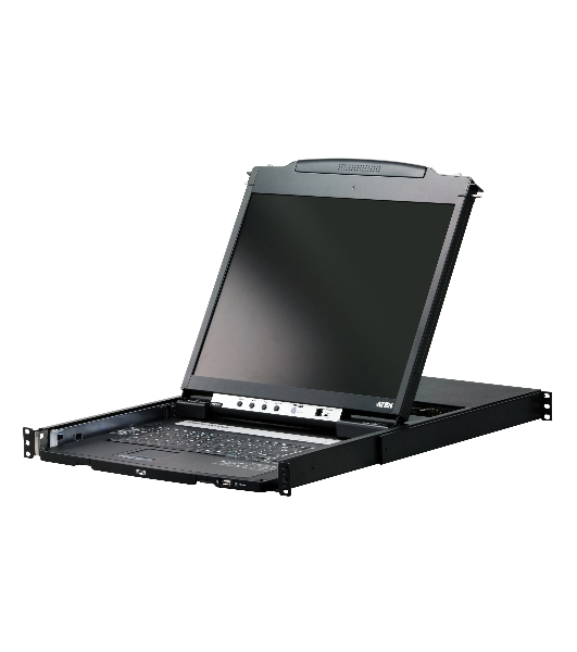 Kонсоль управления, для KVM-переключателей, электрон., 19', SVGA+KBD+MOUSE PS/2 USB, с KVM шнуром USB 1.8м, LCD Kран 19', лат./рус.Kлав., (выход на вторую конс 1280x1024 75Hz DDC2BKрепление DUAL RAIL доп.порт USB A-типа Female) DUAL RAIL LCD PS/2-USB CONSOLE 19INCH