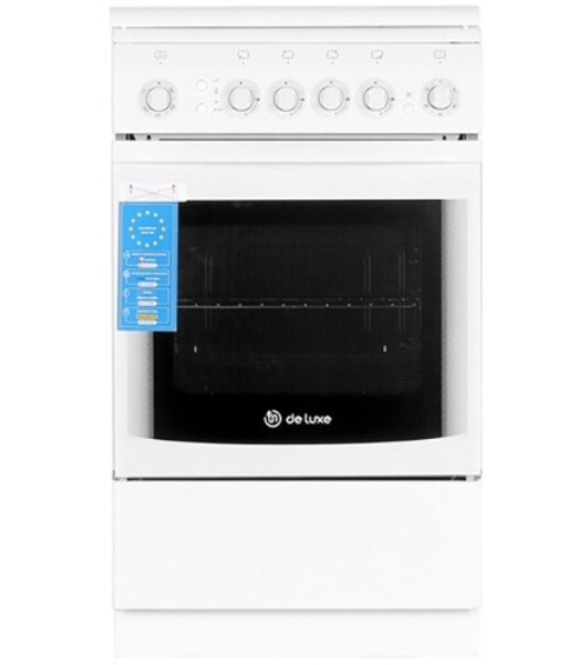 Плита газовая De Luxe 506040.01ГЭ КР белый, конфорок 4 шт, духовка 60 л, 50 см x 85 см x 60 см