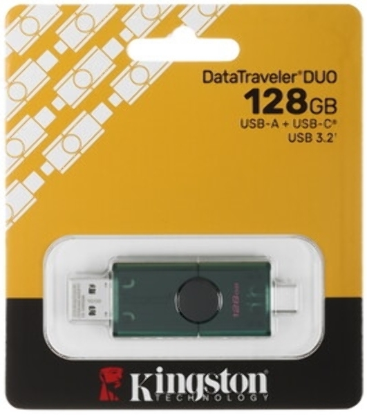 Флешка USB Kingston DataTraveler Duo (DTDEG2/128Gb), 128Gb, USB 3.2/Type-C, R/W 100/60, зеленая