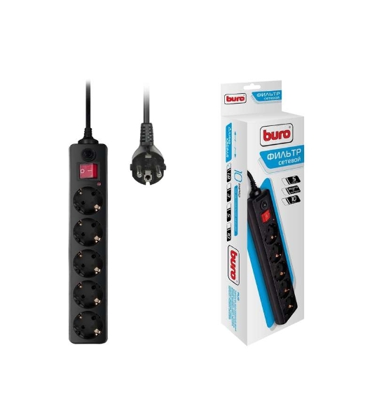 Сетевой фильтр Buro 500SH-1.8-B 1.8 м, 5 розеток, черный, коробка