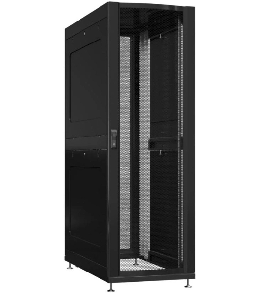Шкаф серверный Powercom PSR4286-10201-BL напольный 42U 600x800мм пер.дв.перфор. задн.дв.перфор.2-хст. 800кг черный 100кг 2000мм IP20 сталь