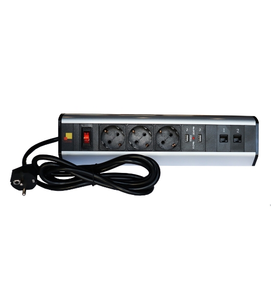 Блок розеток: 3 эл. модуля, 2 USB модуля, 2 порта кат.6