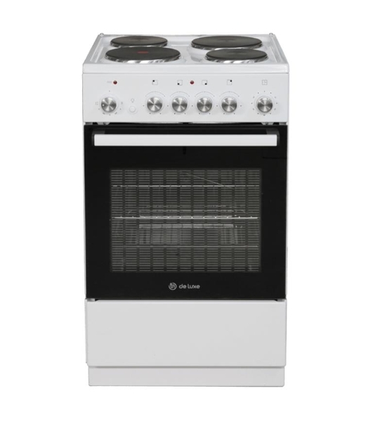 Плита электрическая De Luxe 5004.16Э белый, конфорок 4 шт, духовка 46 л, 50 см x 85 см x 50 см