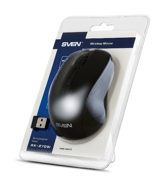 Мышь беспроводная SVEN RX-270W черный, 1600 dpi, радиоканал, USB, кнопки - 4