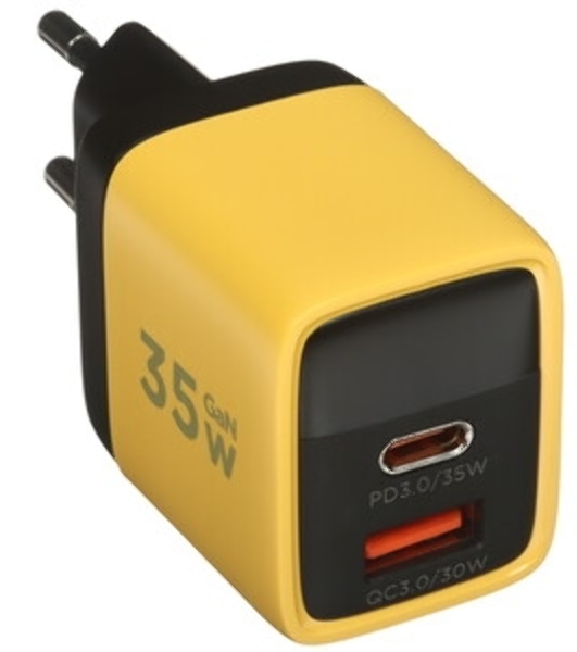 Сетевое зарядное устройство с дисплеем Cablexpert MP3A-PC-53, 35Вт GaN, QC3.0/PD3.0, 1хUSB, 1хType-C, желтый, коробка