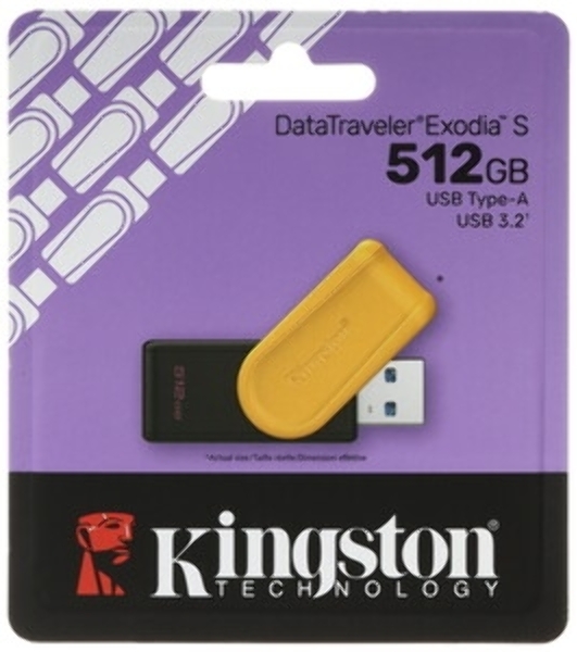 Флешка USB Kingston DataTraveler Exodia S (DTXS/512), 512Gb, USB 3.2 Gen 1, R/W 150/60, желтый/черный