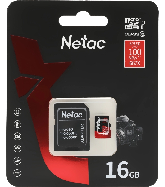 Флеш карта NeTac MicroSD card P500 Extreme Pro 16Gb, retail version w/SD adapter