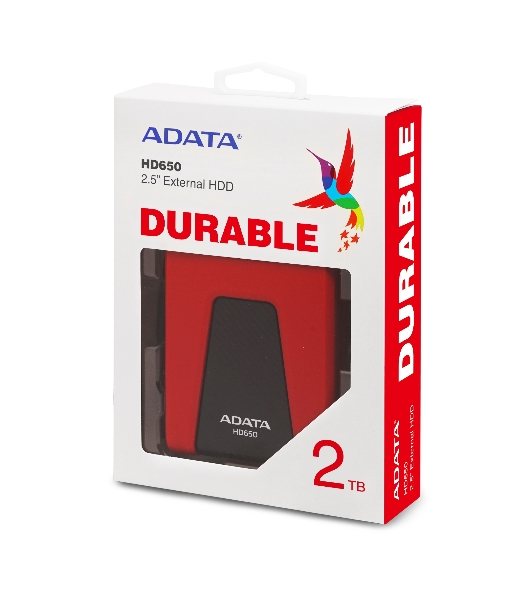Внешний HDD 2.5' ADATA HD650, 2TB, USB 3.2 Gen 1 Type-A, 5400 rpm, красный