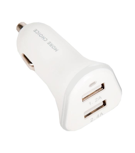 Автомобильная зарядка (от прикуривателя) 2USB 2.4A для micro USB More choice AC22m белый
