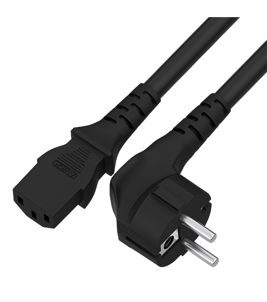 Кабель питания Greenconnect GCR-54377 PROF 2.0m, Евровилка угловая - С13, 3*1,0 мм, черный