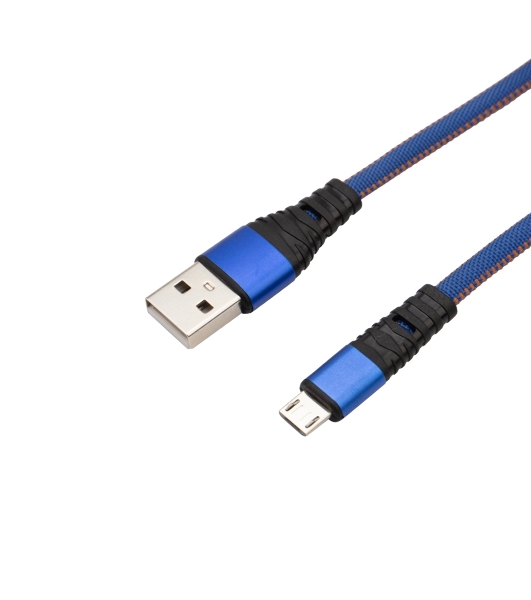 Кабель Rexant USB-microUSB 1 м, плоский провод, синяя джинсовая оплетка