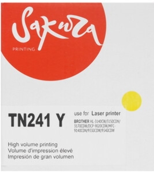 Картридж лазерный Sakura TN241Y для Brother HL-3140CW, HL-3150CDW, HL-3170CDW, DCP-9020CDW, MFC-9140CDN, MFC-9330CDW, MFC-9340CDW, желтый, 1400 к.