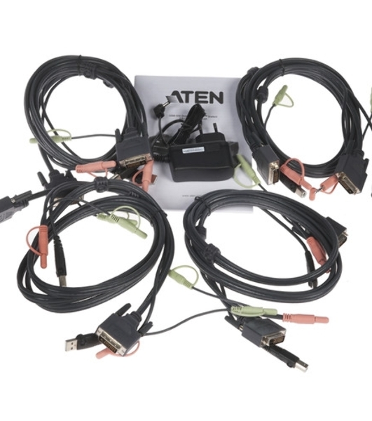 Переключатель KVM ATEN CS1784A-AT-G KVM+Audio+USB 2.0, 1 user USB+DVI => 4 cpu USB+DVI, со шнурами USB 4х1.8м., 2560x1600 60Hz DVI-D Dual Link/2048x