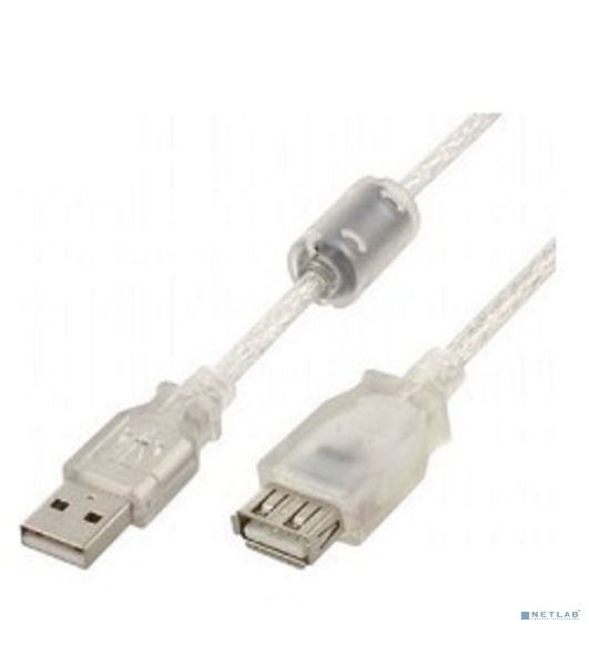 Кабель-удлинитель USB2.0 Pro Cablexpert CCF-USB2-AMAF-TR-0.75M, AM/AF, 0,75м, экран, 2феррит.кольца, прозрачный, пакет