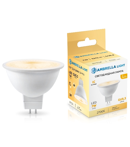 Лампа светодиодная	Ambrella light 170713 LED MR16 7W IC GU5.3 2700K 175-265V 38°