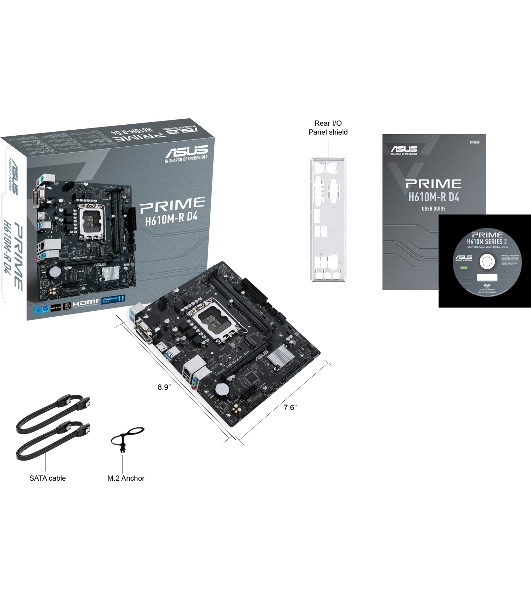 Материнская плата ASUS PRIME H610M-R D4-SI, LGA 1700, Intel H610, 2xDDR4, 4xSATA, 1xM.2 PCIe 3.0 x4, 1xPCIe 4.0 x16, 1xPCIe x1, 1xHDMI, 1xDVI, 1xVGA, 2xUSB-A 2.0, 2xUSB-A 3.2 Gen 1, 1x 1Gb LAN, 3x3.5 мм, 7.1, mATX