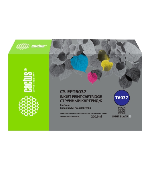 Картридж струйный Cactus CS-EPT6037 (T6037) серый пигментный (220 мл) для Epson Stylus PRO 7880/9880